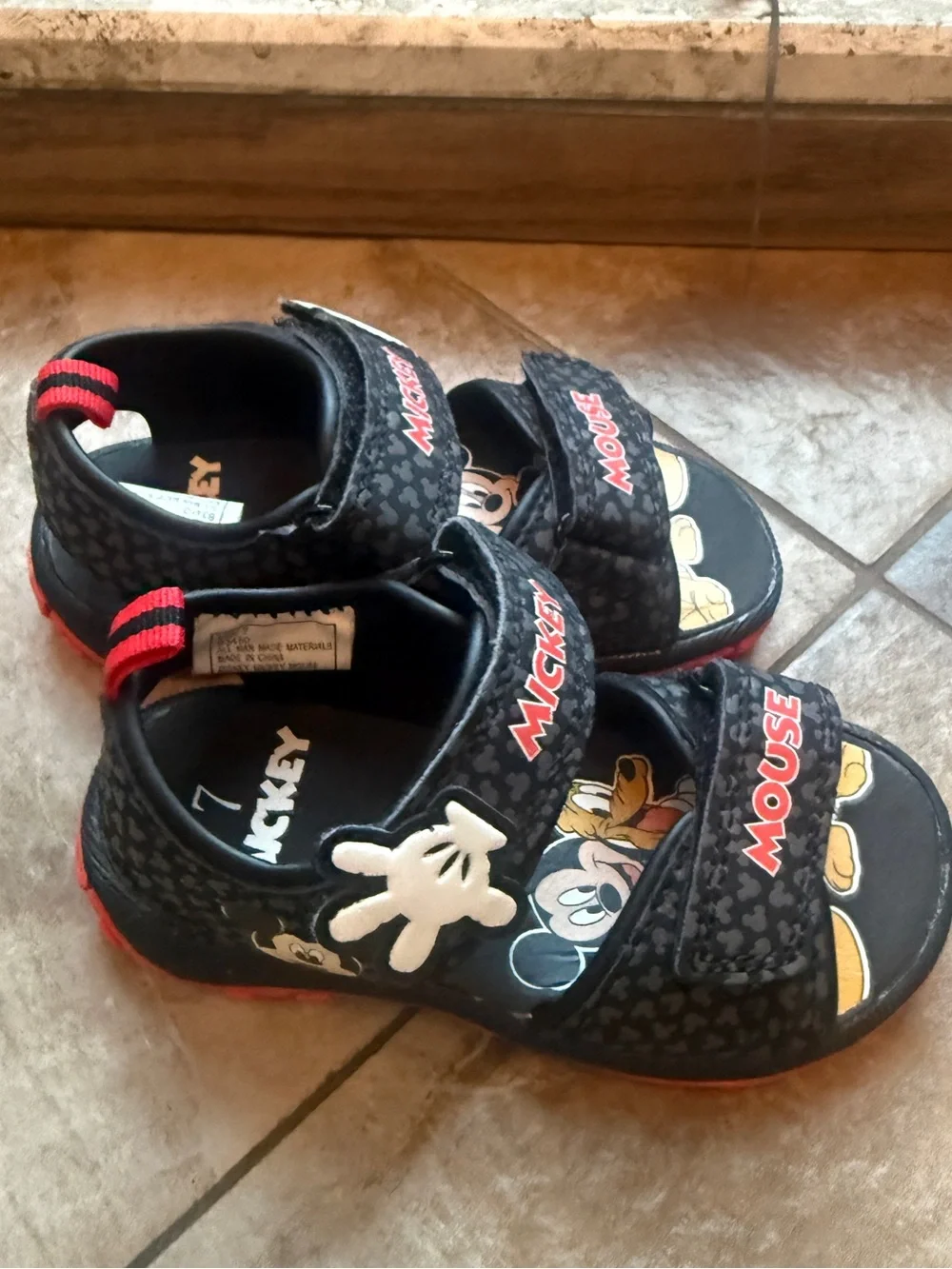 Mickey Mouse Black and Red Kids Hook-and-Loop Sandals